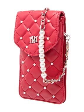 NWT Badgley Mischka Vegan Leather Red Crossbody/Phone Bag w/Pearl Accent